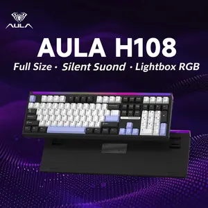 AULA H108 Full-Size Silent Mechanical Keyboard - Tri-Mode Bluetooth 2.4G Wireless, Silent Feather Switches, RGB Backlight - Black/White/Purple Options for Office Use, PC Accessories, PC