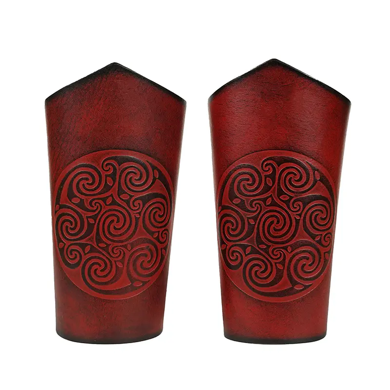 6.2inch MAROON Leather Bracers with Celtic Spiral Embossed Design Perfect Wirstband for LARP, Cosplay, Medieval Events