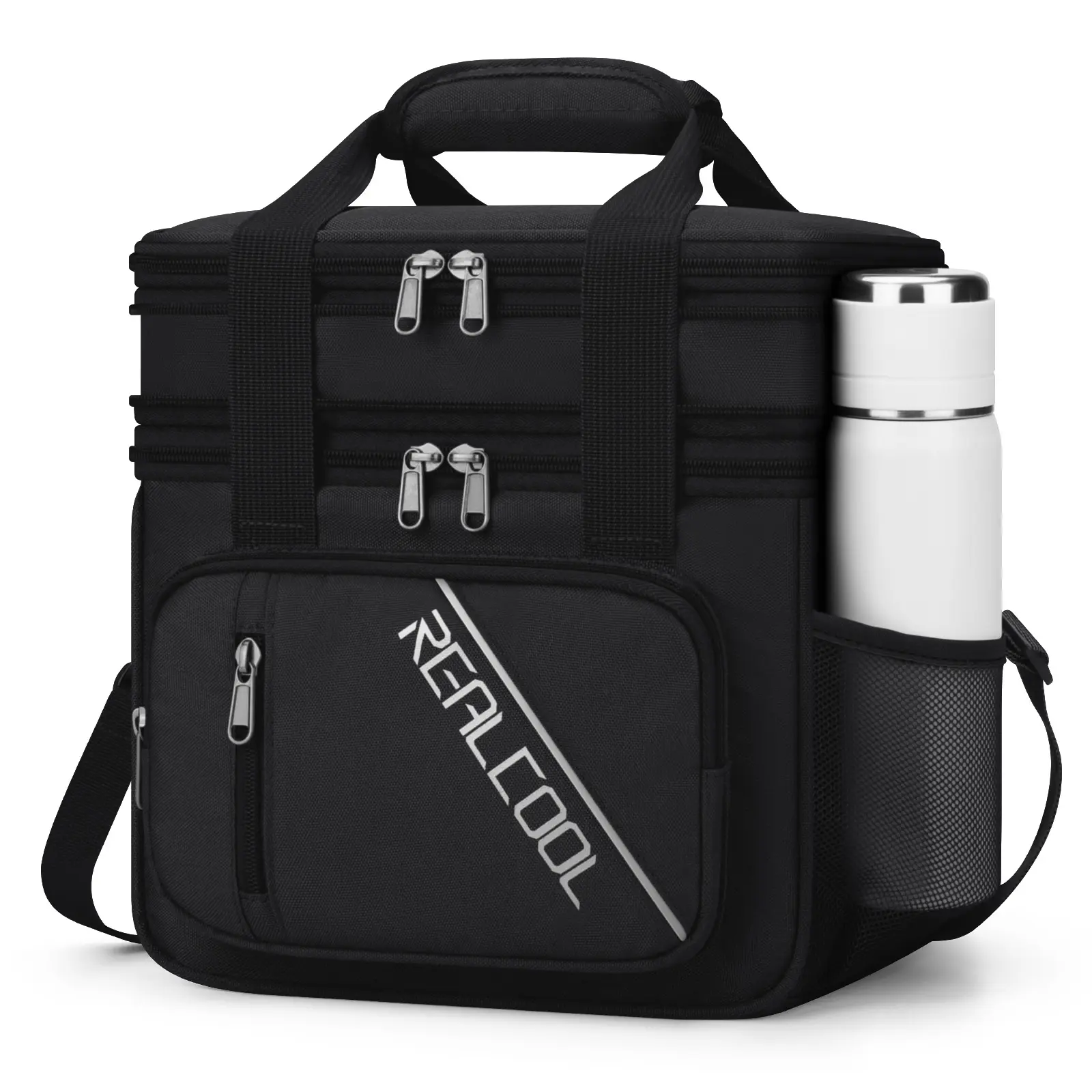 RealCool Lunch Bag, Insulated Lunch Box for Men Women, Double Deck Leakproof Soft Cooler Bag with Adjustable Strap, Reusable Lunchbox for Work, Travel, Camping
