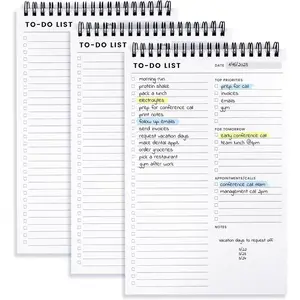 To Do List Notepad 3 Pack: Has Multiple Functional Sections - 6.5 x 9.8" 60 Sheets - Spiral Daily Planner Notebook - Task Checklist Organizer Agenda Pad for Work, Note and Todo Organization