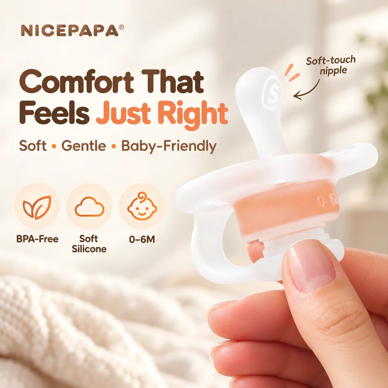 Nicepapa Baby Orthodontic Pacifier - Soft Silicone, Anti-Colic, BPA-Free Teething Relief Set for Newborns, Soothing Baby Care Accessory, Newborn Baby Stuff
