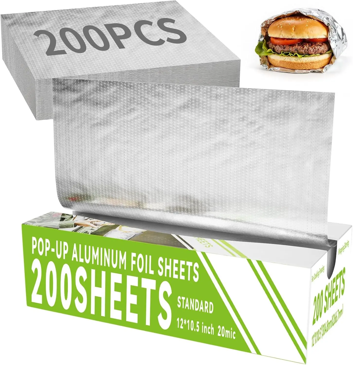 Pre Cut Aluminum Foil Sheets 200 Count 12" x 10.6" Inch Tinfoil for Food Wrap Food Storage Baking Catering Restaurant and Kitchen Use