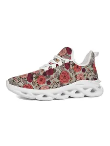 Exclusive Floral Pattern Sneakers, Unique Artistic Graffiti Design + Classic Chunky Sole, Stylish Comfort for Young Women, Sports Shoes
