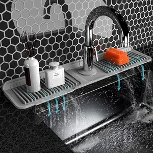 24'' Longer Faucet Mat for Kitchen Sink Splash Guard[7° Slope Fast Self-draining][Snap Lock Fit]Kitchen Sink Faucet Mat Splash Guard Kitchen Sink Area Water Splash Guard Behind Faucet Draining Mat
