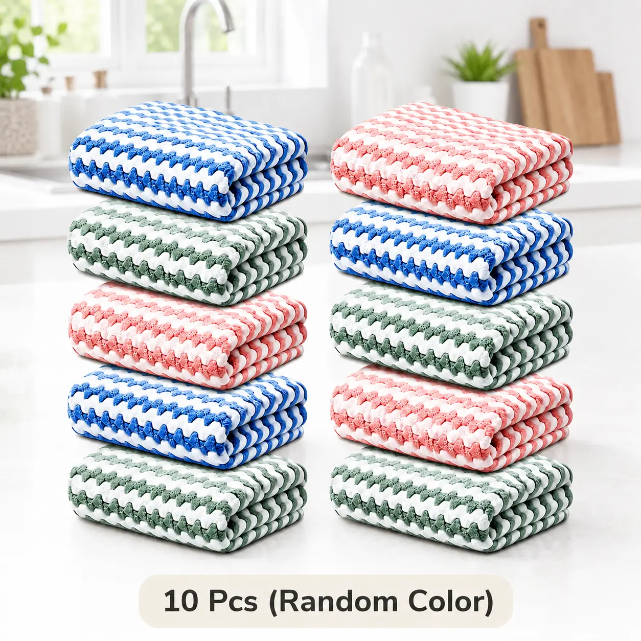 10PCS 10 Inch Square Super Absorbent Kitchen Cleaning Towels, Kitchen Sink Cookware & Household Daily Wiping, Reusable Dish Towel Set, Ultra Soft Fast Dry Lightweight Kitchen Supply
