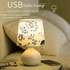 Creative Floral Bedside Lamp, Simple Line Design Vintage Fabric Table Light, Suitable for Bedroom Living Room Kids' Room Office Home Decor