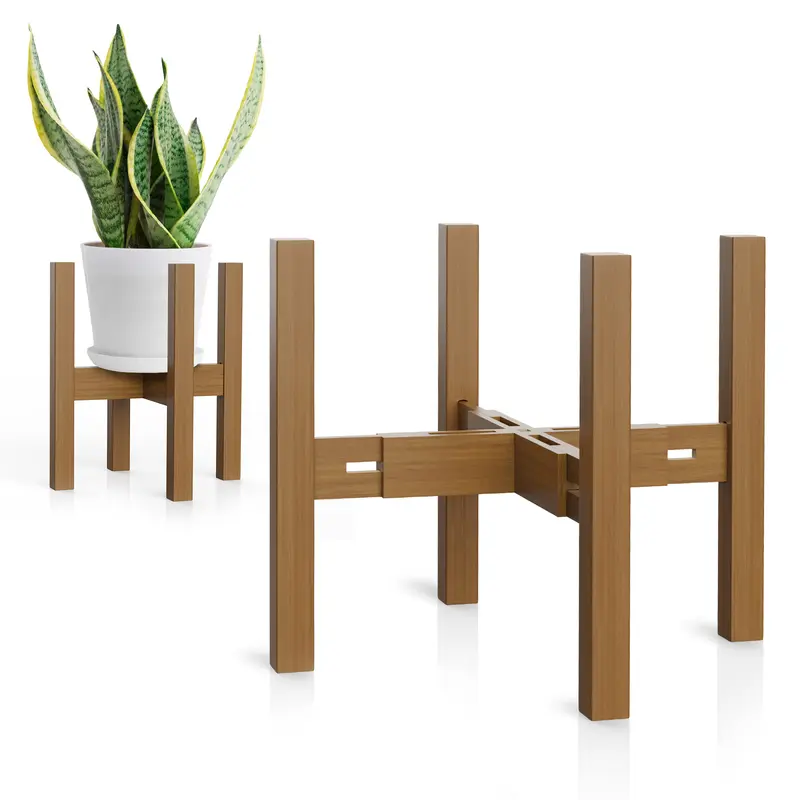 SZHLUX Adjustable Plant Stand Indoor, Modern Bamboo Plant Stand Mid Century Corner Plant Stands Stable Flower Stand for 8-12 Inches Plant Pot