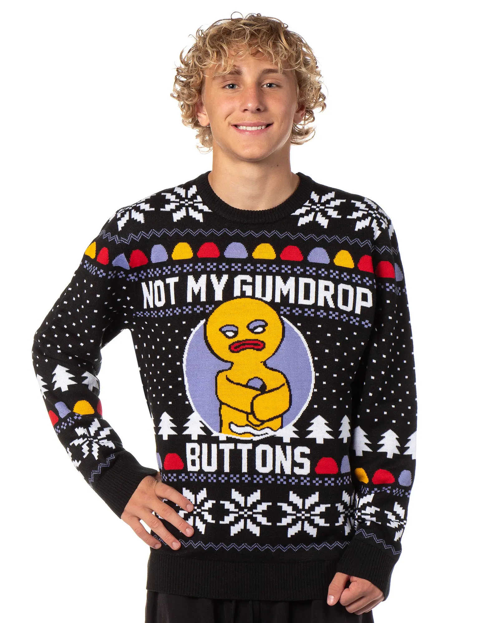 Shrek Ugly Sweater for Christmas Men's Gingerbread Man Not My Gumdrop Buttons Knit Pullover