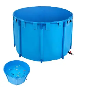 summervibes VEVOR Canvas Fish Pond, 448.8 Gal Capacity Above Ground Fish Pond, Foldable PVC Koi Tank, Round Goldfish Tank with Stable Frame and Drain Valve, for Aquaculture, Koi Breeding, and Irrigation (Blue), Foldable Tank