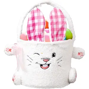 Personalized Easter Basket for Toddler, Woven Baby Easter Gifts basket with Handle, Empty Bunny Egg Basket for Girls Boys Kids (A Type Pink Ear)
