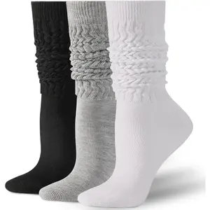 Pleneal 3 Pairs Slouch Socks for Women, Long Slouchy Scrunch Socks, Knit Chunky Boot Sock