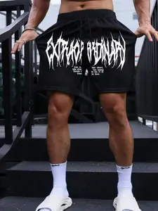 Men's Gothic Graphic pattern shorts, Drawstring active shorts, Pockets, Gothic fonts and life quotes, Graphic Detailing, dark street aesthetics, Streetwear, Fitted for summer daily leisure, outdoor gatherings, bold dark street patterns