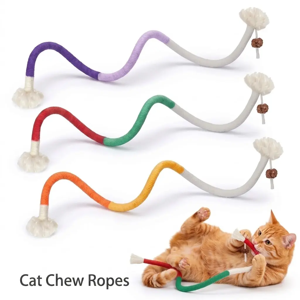 3Pcs Cat Chew Rope Toys - Safe Fabric Bite Toy for Indoor Kittens, Teeth Cleaning Dental Care, Interactive Boredom Relief & Calming Accessory