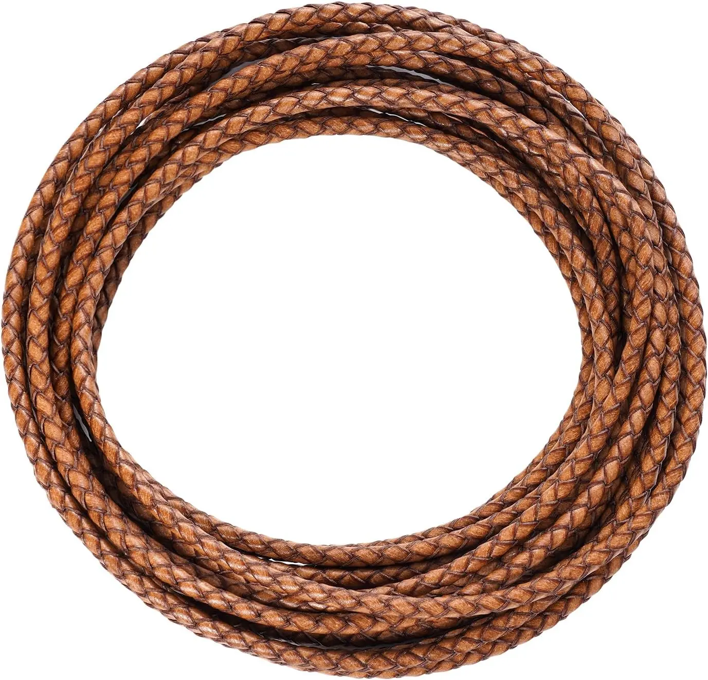 Genuine 4mm Round Braided Durable Leather Cord - 5.5yds/5m Brown Antique Strap, Leather Materials for DIY Crafts, Leathercraft Projects