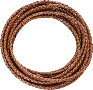 5.5 Yards Genuine Leather Cord 4mm Round Braided Bolo Leather Cord Brown Leather Strip Braiding Antique Leather Strap 5m
