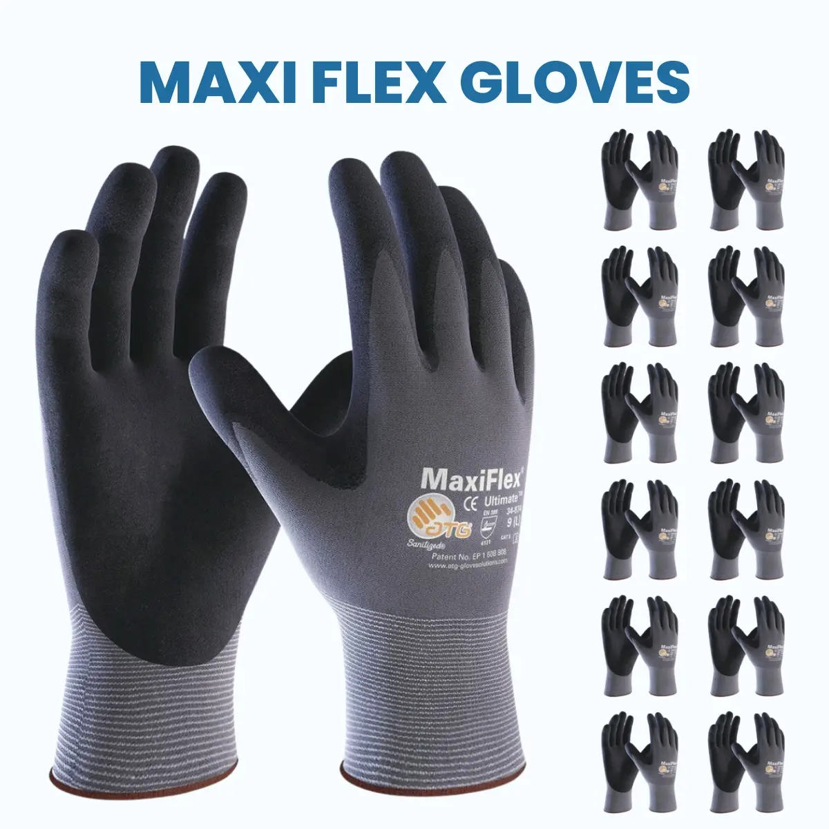 12 Pairs MaxiFlex PIP Gloves | MaxiFlex Ultimate 34-874 Gloves Micro Foam Nitrile Coated Palm Coat | Gloves Used For Daily Work