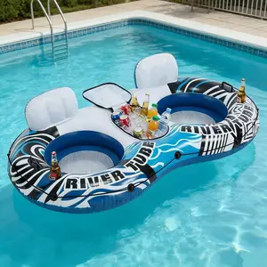 2-Person Inflatable River Tube with Cooler & High Backrest - Tear-Resistant Pool Lake Float Lounger for Outdoor Relaxation