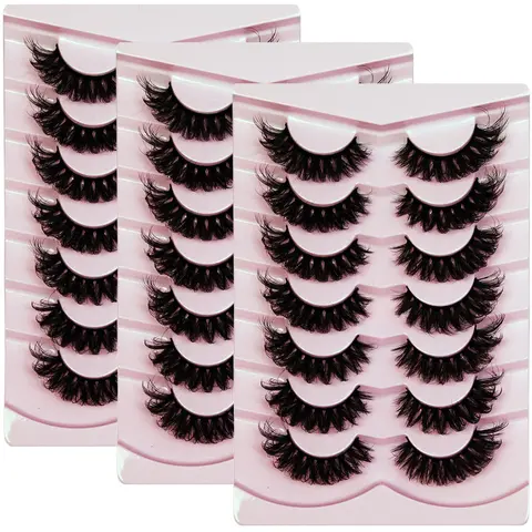 21Pairs/3Pack False Eyelashes Volume Fake Fluffy Dramatic D Curl Strip Lashes Eyelash Falsies 18MM Thick Eye Lashes look like Lash Extension 6D Wispy Lashes Pack Volumized High Quality Eyelashes Wispy Volume Set