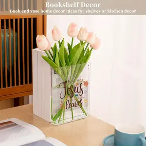 1pc Clear Acrylic Rectangular Tabletop Vase - Bohemian Rectangular Flower & Book Centerpiece for Decor Bookend-Style Book Vase Shelf Display for Flowers or Books
