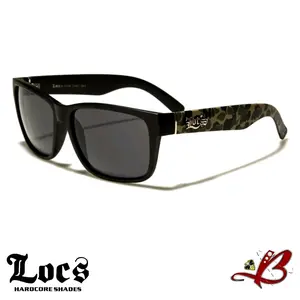 LOCS Camouflage Wrap Around Matte Square Sport Hardcore Shades Classic Casual OG Gangster Style Cholo Full Frame Camo Print Sunglasses |Original & Authentic Locs fashion tiktok shop