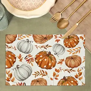 4/6pcs Fall Harvest Placemat Festive Pumpkin Placemats for Home Decor and Kitchen Dining Table for Thanksgiving Holiday Gatherings Family Party Celebrations Unique Gift Idea for Cozy Autumn Ambience Kitchen Decorative Placemat 32x42cm/12.6x16.5inch