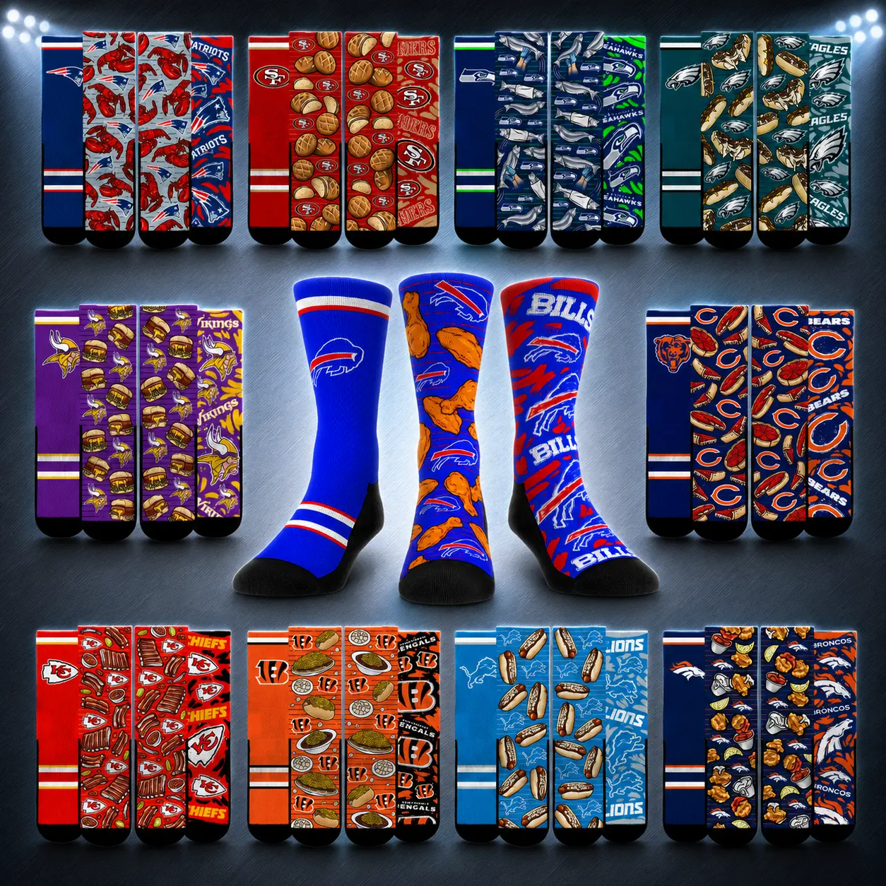 Rock 'Em Football Super Fan 3 Pair Sock Bundle - Officially Licensed Fanwear Novelty Crew Socks