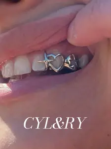 CYL&RY 14K Gold Plated Star Heart Hollow-Out Star Tooth Grillz For Womam Man Dual Color Options in Gold/Silver Perfect for Y2K Aesthetic Outfits Brunch Dates Daily Commutes Great for Music Festivals Club Nights TikTok Photoshoots Galentine’s or Birthday