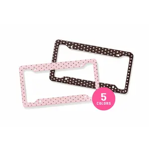 [ Trending ] Polka Dot License Plate Frame - Classic Dotted Pattern Car Accessories - Aesthetic Retro Car Decor - Chic Black and White Plate Cover