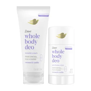 Dove Whole Body Deo, Coconut & Vanilla – Aluminum-Free Deodorant Invisible Stick (2.6 Oz) & Cream (2.5 Oz) for Sensitive Skin
