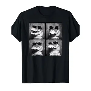 Funny Alligator With Glasses Graphic T-Shirt, Weird Cute Crocodile 100% Cotton Crew Neck Short Sleeve Tee, Comfort Casual Fashion Daily Outfit, Perfect Gift For Family Friends S-XXXL