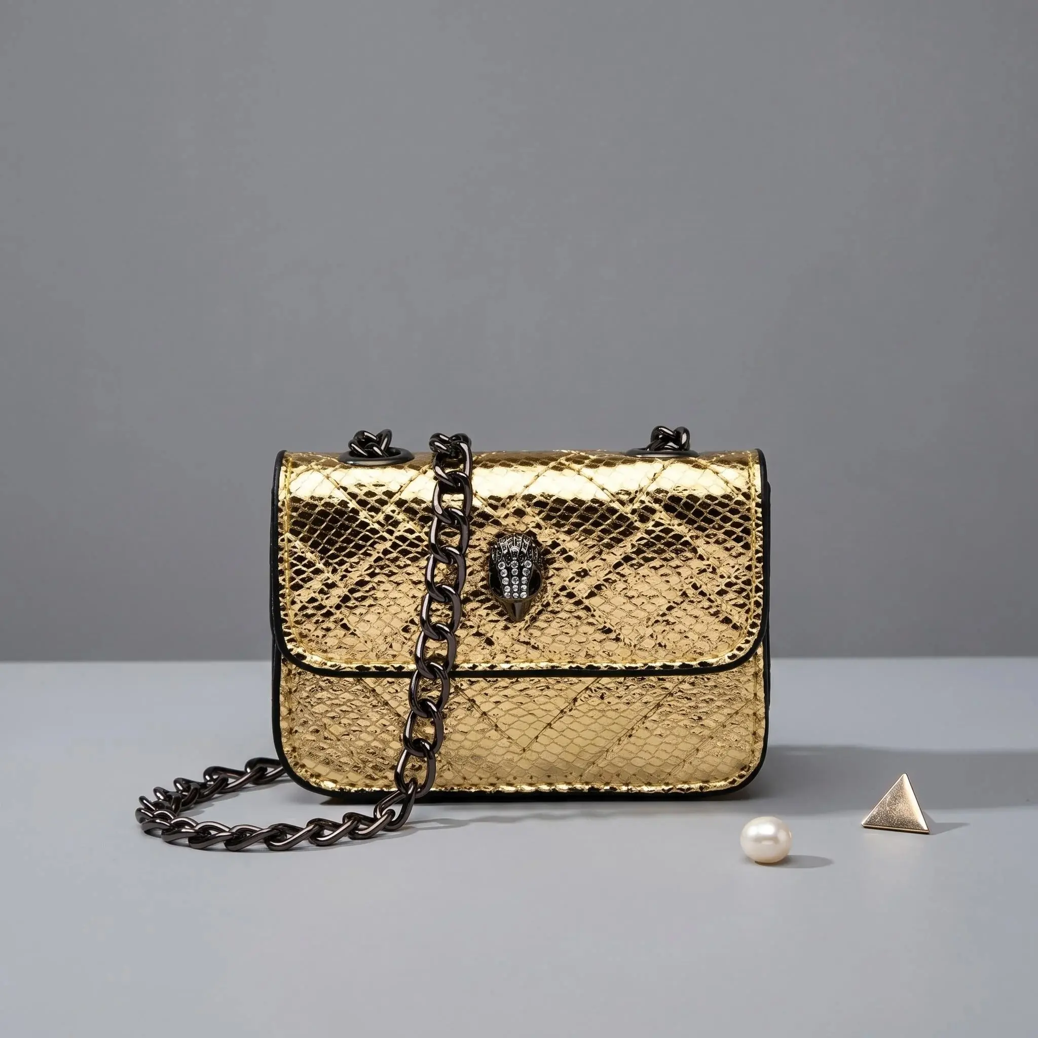 Multicolor Glitter Sequins V Diamond Quilted Mini Square Bag Ladies Eagle Head Lock Gold Metal Chain Crossbody Shoulder Handbag