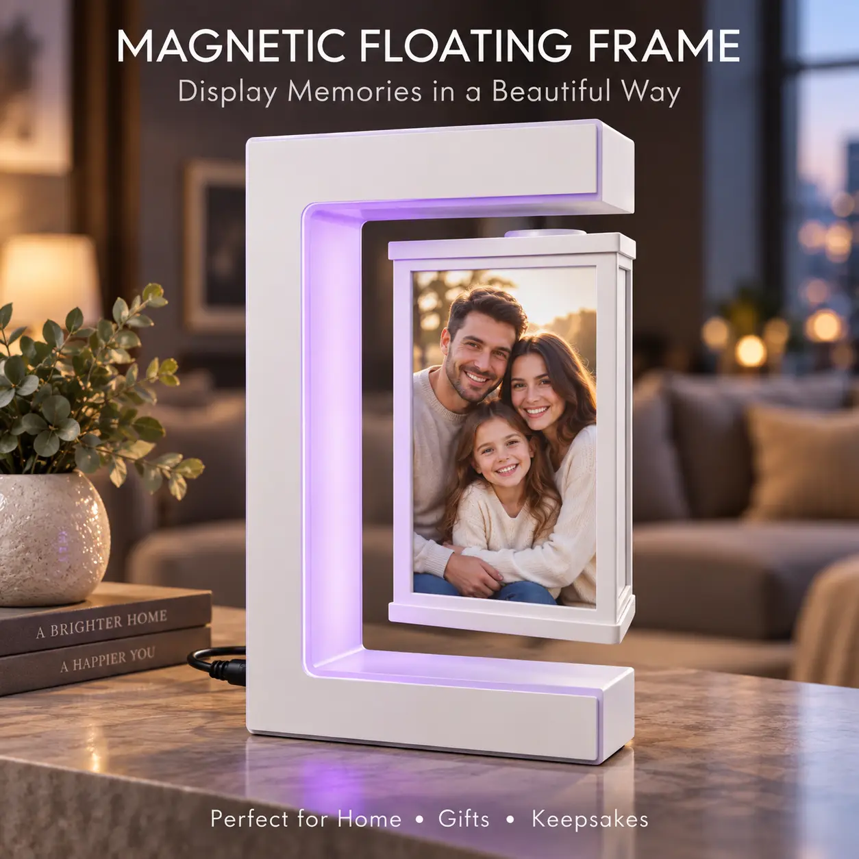 Magnetic Floating Frame, Floating Photo Frame Display for Memories, Modern Magnetic Levitation Picture Frame for Home Decor, Desk & Unique Gift
