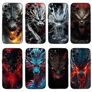 Dragon Unique Artistic Painting Phone Cases For iPhone 17 Promax 16 15 14 13 12 11 Pro Max Plus Air Soft Silicone Black TPU Shockproof Cover Protection Best Gift of Birthday Christmas Halloween
