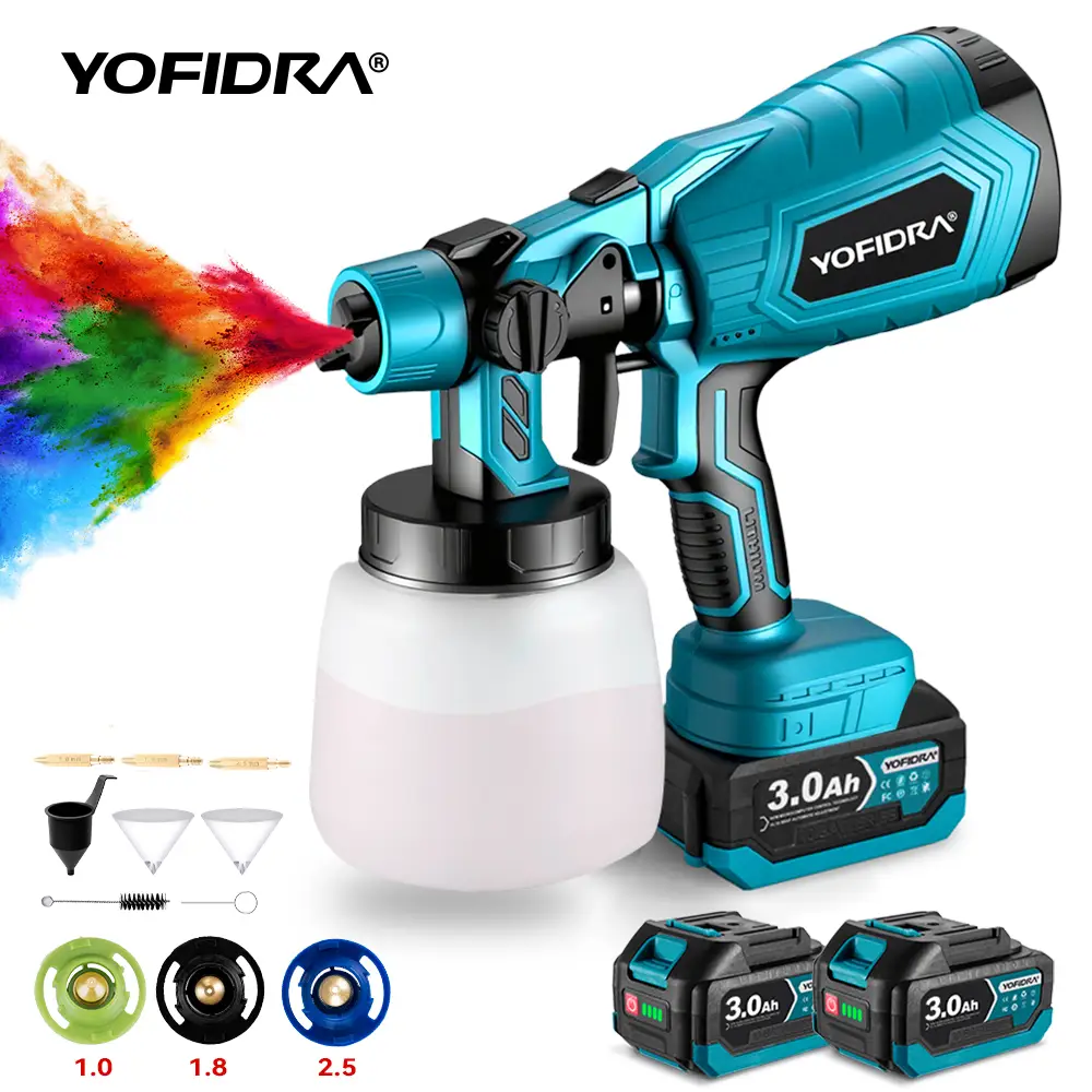 YOFIDRA Cordless Paint Sprayer 1000ml with 21V 2x3.0Ah Batteries for Furniture & House Painting Lightweight Design & Easy Storage tools