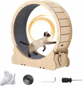 43.3" Large Cat Exercise Wheel & Treadmill for Indoor Cats, Secure Locking Mechanism, Detachable Carpet Pad, Quiet Running Wheel for Walking & Training, Suitable for Most Cat Breeds