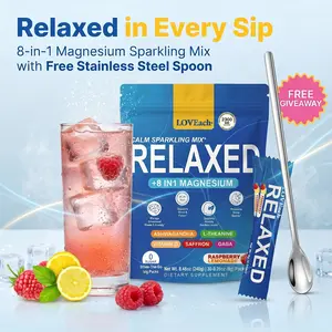 MagicRelaxed Calming Sparking Mix with 8-in-1 Magnesium complex KSM-66 Ashwagandha Saffron Vitamin D3 GABA & L-Theanine Supports Cortisol Balance Mood Sleep 30 Servings No Sugar Non GMO Raspberry Lemonade Flavor Free gift mixing spoon