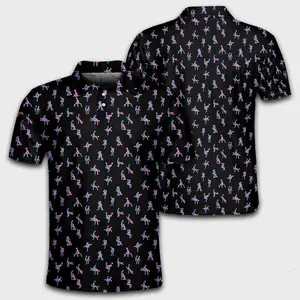 Funny Stick Figure Pattern Performance Polo for Men – Naughty Black Button-Up Top – Moisture-Wicking Stretch Fabric