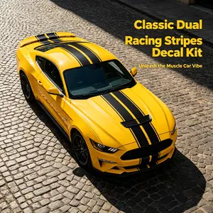 Classic Dual Racing Stripes Vinyl Decal Kit - Universal Hood Roof Rear Sticker Set for Muscle Cars, Custom Car Exterior Accessories