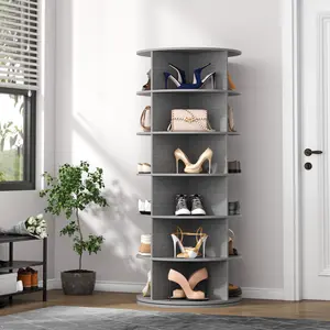 Space Saving 6-Tier Rotating Shoe Rack, 360° Spinning Shoe Tower, Free Standing Lazy Susan Shoe Storage Organizer for Entryway, Living Room, Hallway