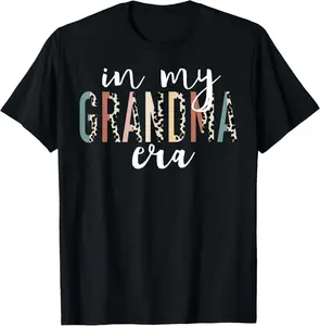 100% Cotton In My Grandma Era Leopard Letter Print Funny Gifts Grandma T-Shirt Casual Style Tee Casual Comfy Fit
