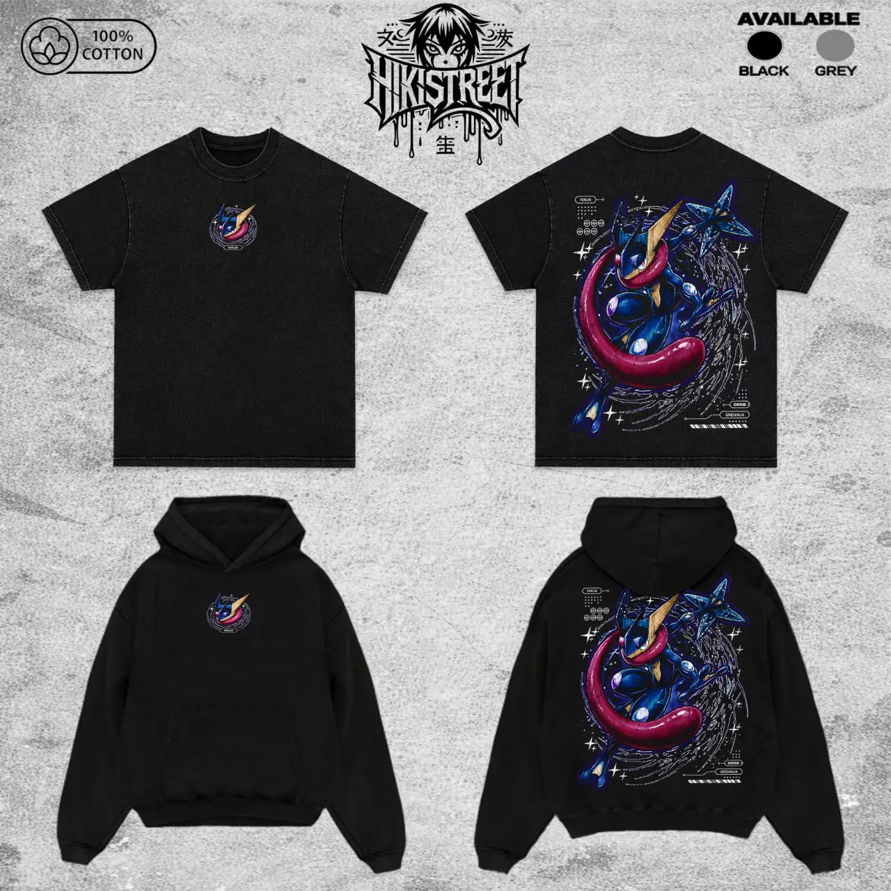 [HikiStreet] Vintage Greninja Acid Washed T-Shirt Unisex Oversized Anime Manga T-Shirt Heavyweight Cotton Tee for Anime Fans, Pocket Monster merch, T-shirt anime gift, Anime Streetwear, graphic tees