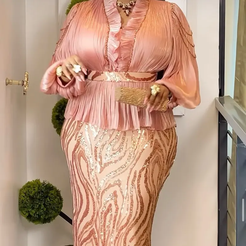 Women's Royal Luxe Sequin Gown - Majestic Wave Couture Golden Empress Party Dress