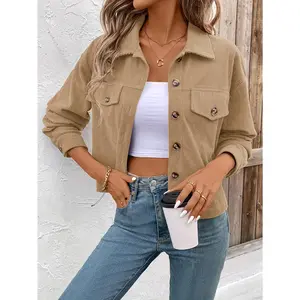 【US Shipping】Women's Elegant Autumn Jacket - Casual Button Collar Style, Solid Color, Machine Washable