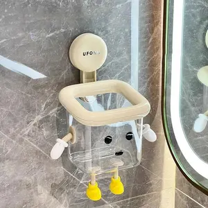 1pc Cute Wall-Mounted Toothbrush Holder, No-Drill Suction Cup Design, High-End Multifunctional Transparent Storage Box for Toothbrushes Toothbrush Organizer Home Goods Bathroom Accessory