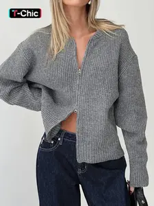 Women's Long Sleeve Zipper Cardigan Sweater Casual Fall & Winter Knitwear  Zip Through Jumper