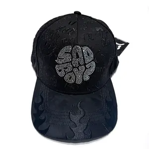 Black Rhinestone Brain Cap | Flame Pattern Streetwear Hat