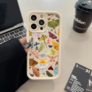 Chic And Minimalist Moth Designs for iPhone 17 E Air Pro ProMax iPhone16 15 14 Plus 13 12 Mini 11 X XS XR Featuring a Full-Cover Protective Case That Is Both Anti-Fall And Anti-Slip, Made from Soft TPU Silicone, Available in Various Colors