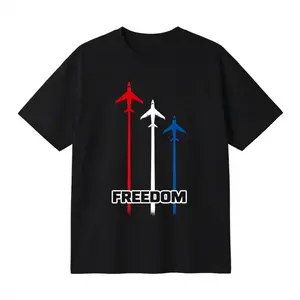 Oversized Cotton Graphic Print T-Shirt Unisex Freedom Jet Design Tee Red White Blue Aviation Streetwear Casual Summer Loose Fit Top
