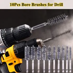 10 Pcs Bore Brush for Drill,Drill Wire Bore Brush, Stainless Steel Bore Brush Set witn 1/4 Inch HexShank,Drill Wire Brush for Power Drill Impact Driver