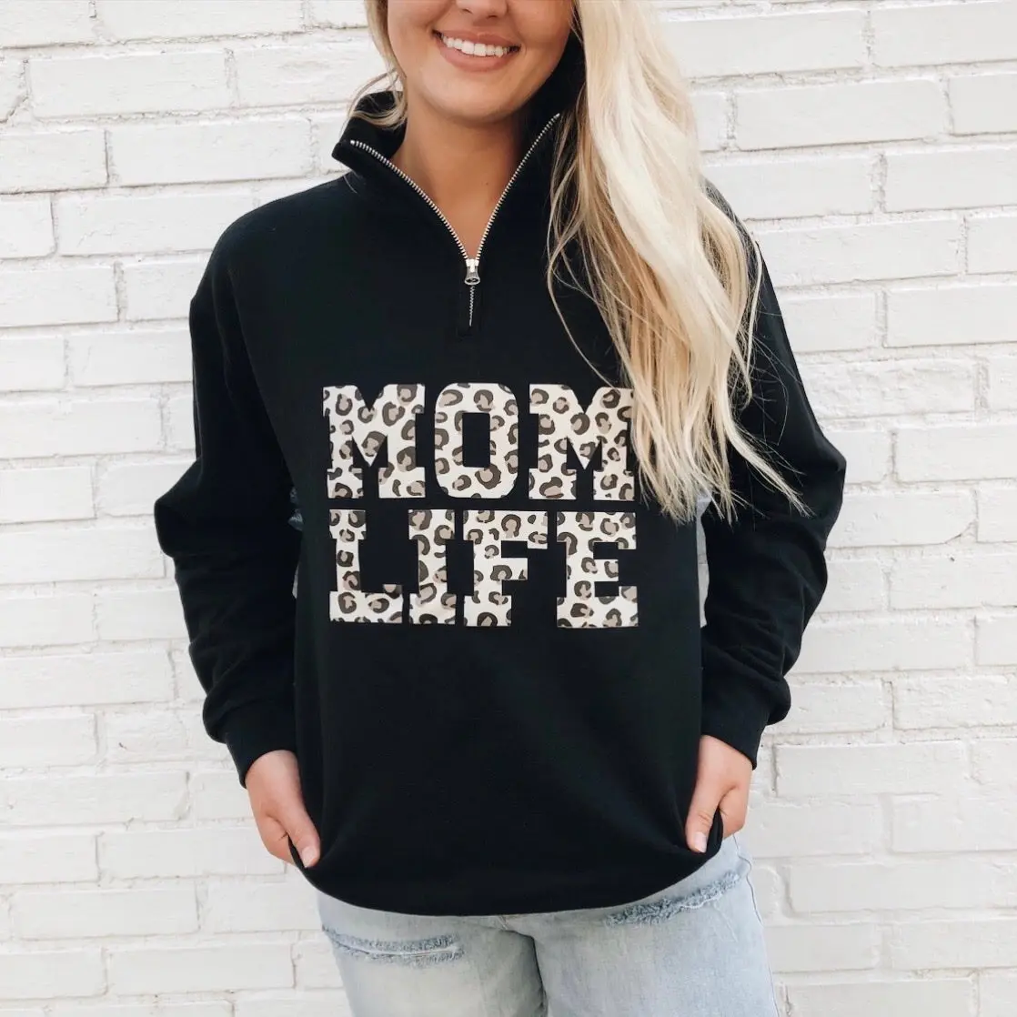 Mom Life Cheetah • Quarter Zip Pullover